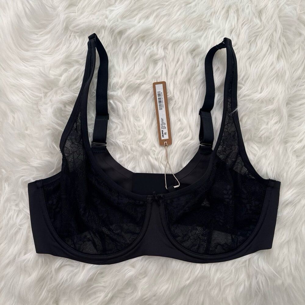Skims Lace Unlined Minimizer Bra Onyx Size 36D